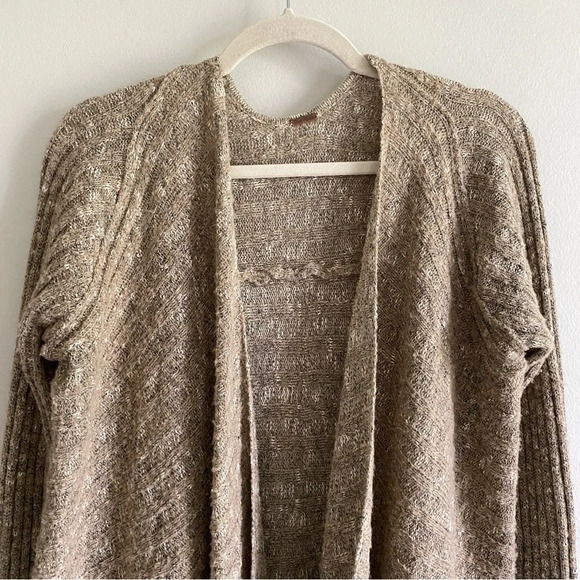 FREE  People Speckled Oversized Open Cardigan Sweater Taupe Size L - Picture 3 of 12